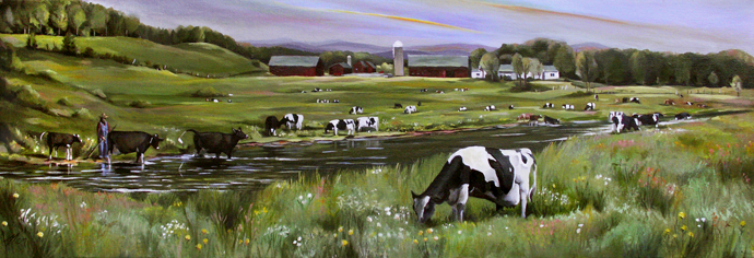 The Dairy Farm Dream of Vermont, Oil on Canvas, 36 x 12
