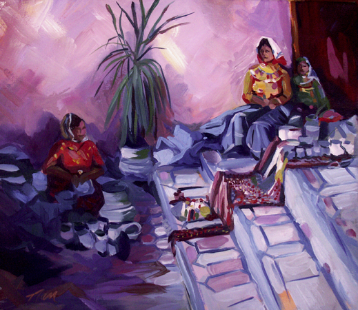 Vendors at Copper Canyon, Mexico, Oil on Canvas, 15 x 13