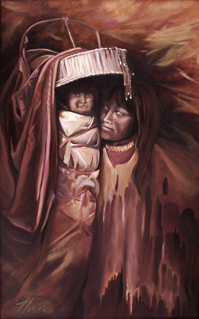 Apache Girl & Papoose, Oil on Canvas, 24 x 40