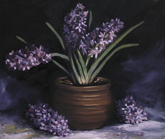 Hyacinths in a Pot, Oil on Canvas, 12 x 10