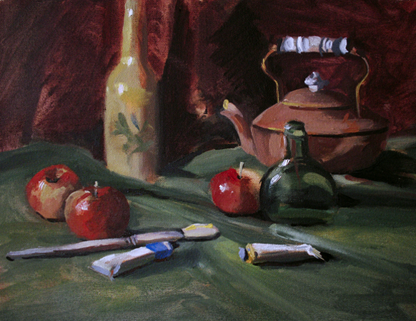 Red Apples and Paint, Oil on Canvas, 14 x 11