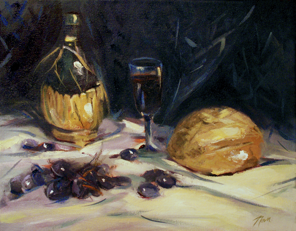 Still Life with Grapes, Oil on Canvas, 14 x 11
