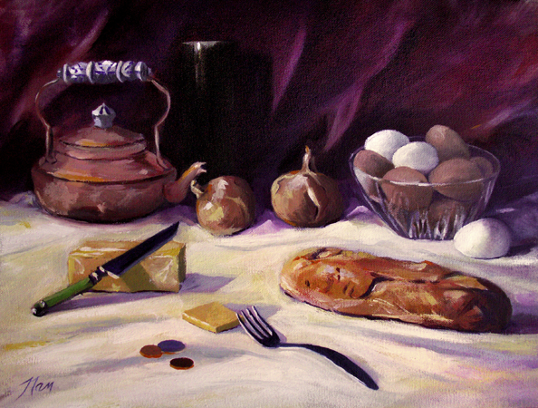 Twenty Seven Cents & Bread, Oil on Canvas, 16 x 12